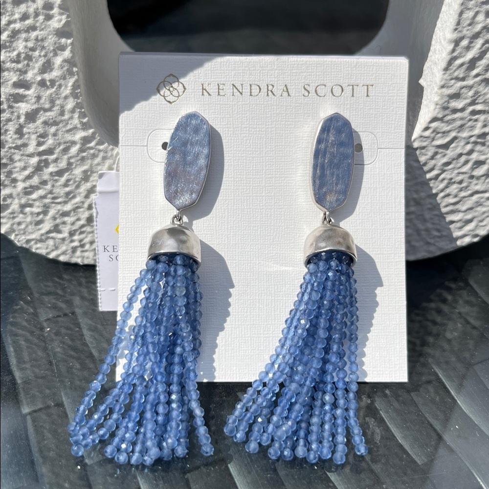 Kendra Scott Marin Silver Statement Earrings in Navy Cats Eye